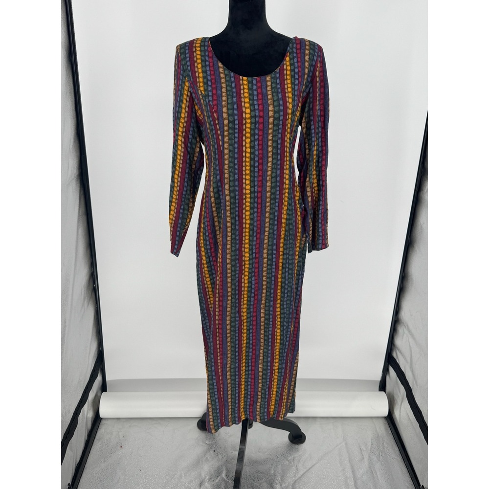 VTG 90s Nina Piccalino Women's 12 Maxi Dress Lace-Up Corset Back Stripe Grunge